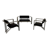 Salon brutaliste fauteuils simili métal design Karl Friedrich Forster