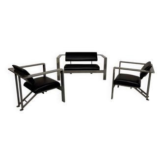 Brutalist living room with faux metal armchairs designed by Karl Friedrich Forster