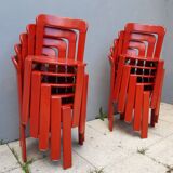 Set of 10 red wooden chairs by Bruno Rey for Kusch&Co