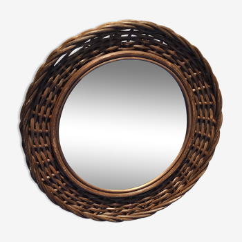 Miroir  rond en rotin vintage 45cm