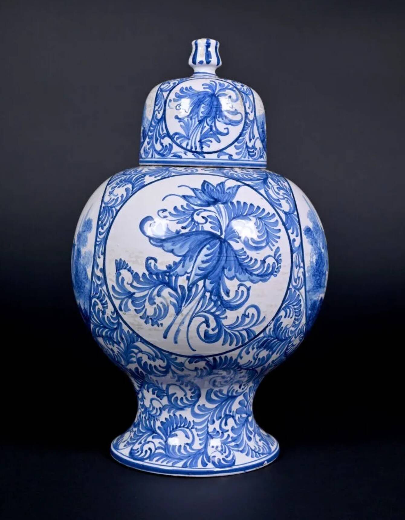 Émile Teissier in Malicorne. Pair of earthenware vases with blue and white decoration.