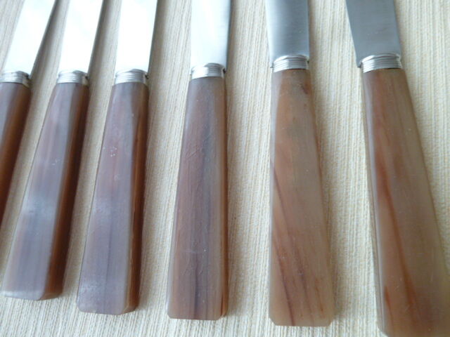 Set of 6 YC Table Knives Stainless Steel and Bovine Horn