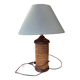Pretty wicker and wood lamp with gray shade