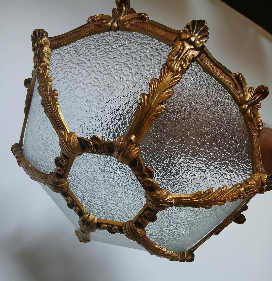 Bronze-gilded ceiling light and glass – Louis XV style