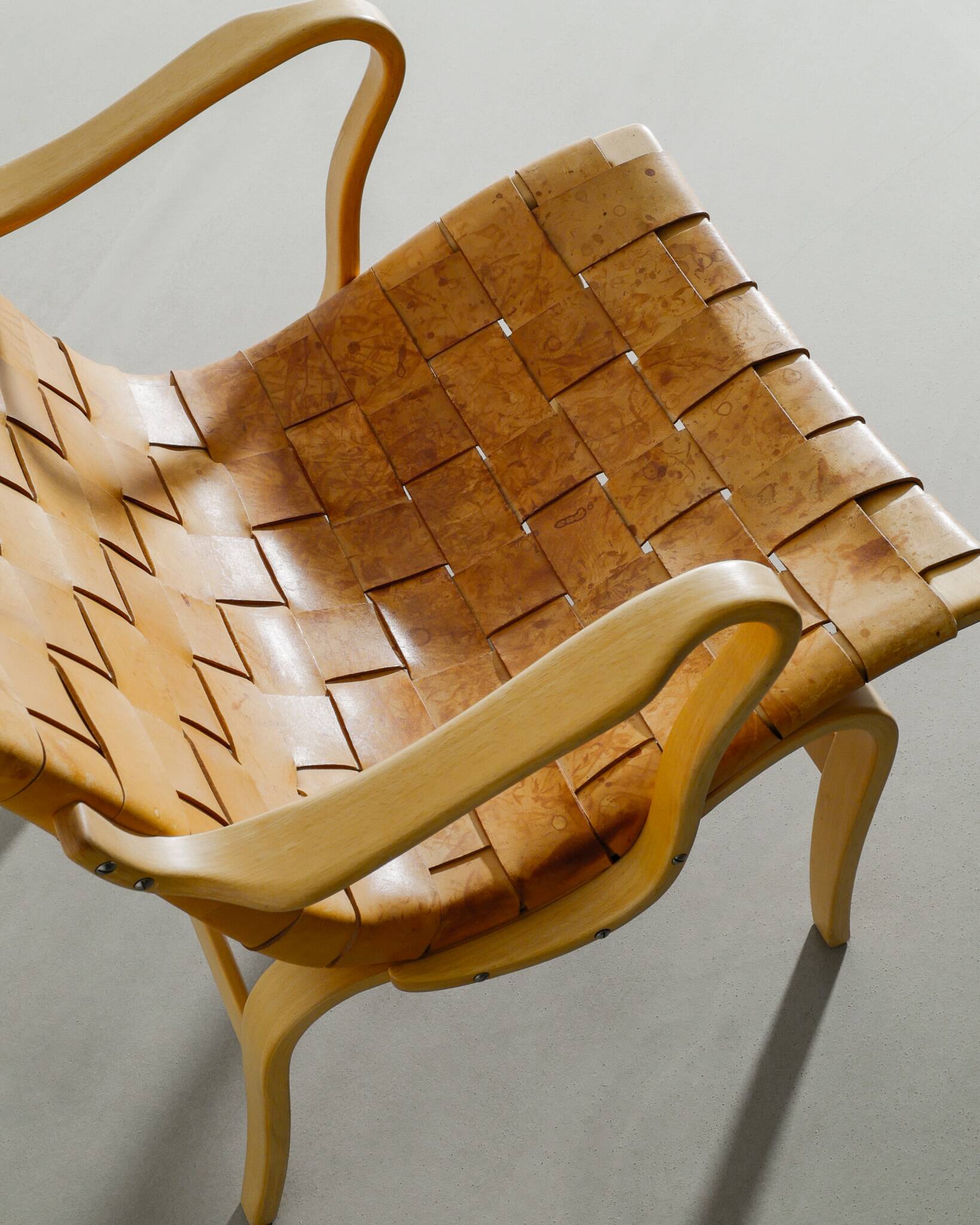 Swedish Mid Century Wooden Leather "Eva" Armchairs Bruno Mathsson, 1970s