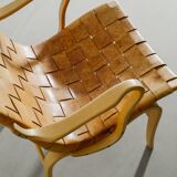 Swedish Mid Century Wooden Leather "Eva" Armchairs Bruno Mathsson, 1970s