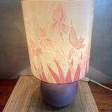 Lampe céramique lilas décor iris et oiseaux