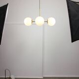 Italian Mid Century Golden Sputnik Chandelier with Opaline Shades, 1960s