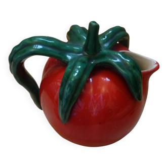 Vallauris enamelled ceramic trompe l'oeil jug with tomato and vegetable