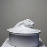 Large vintage white earthenware terrine with hare or rabbit head