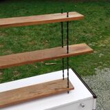Vintage asymmetrical wall shelf in solid oak and metal from the 60s