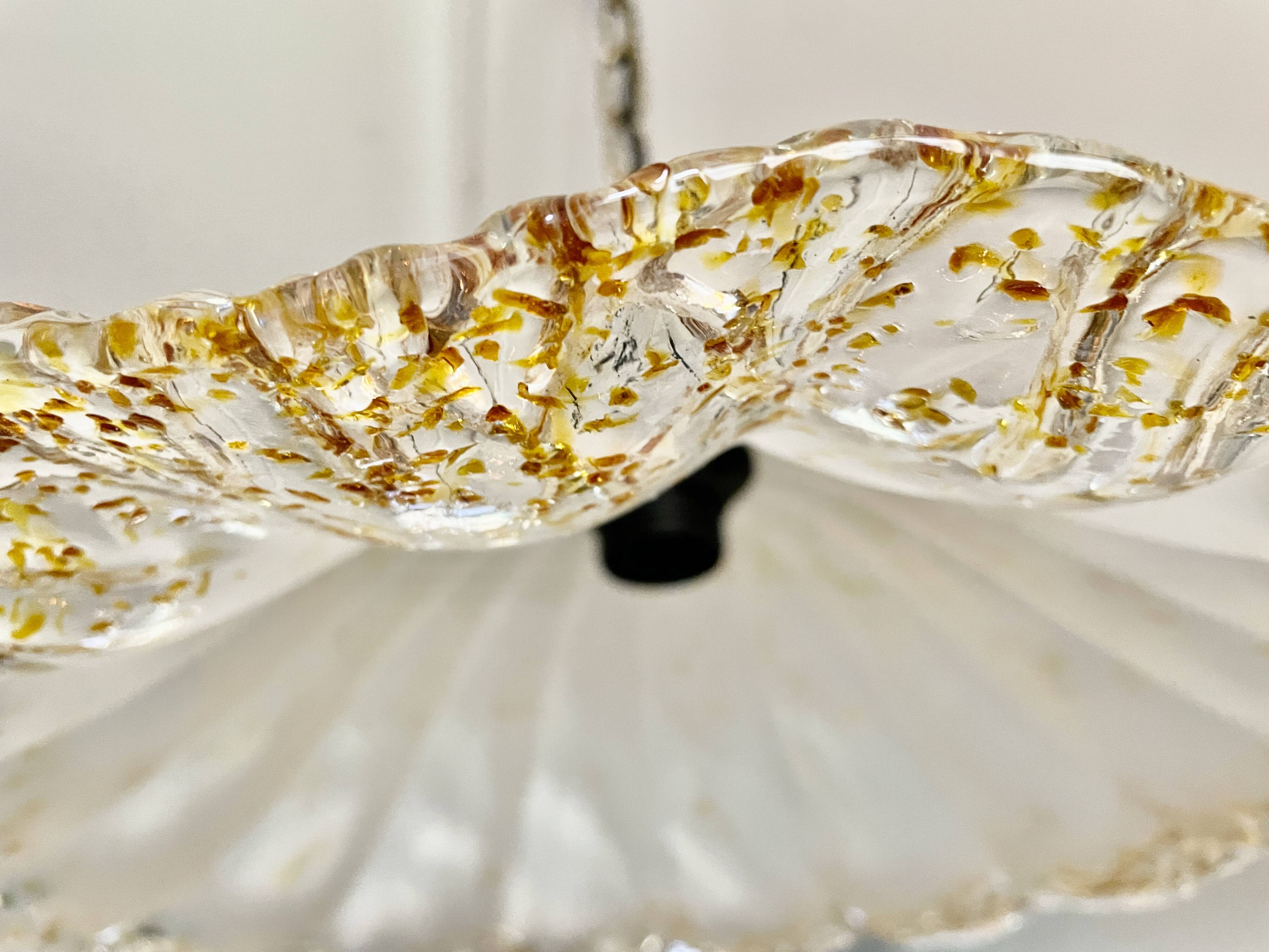 Suspension Murano frosted glass with orange splashes