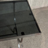 Console en acier brossé et verre fumé Moderniste - 1970