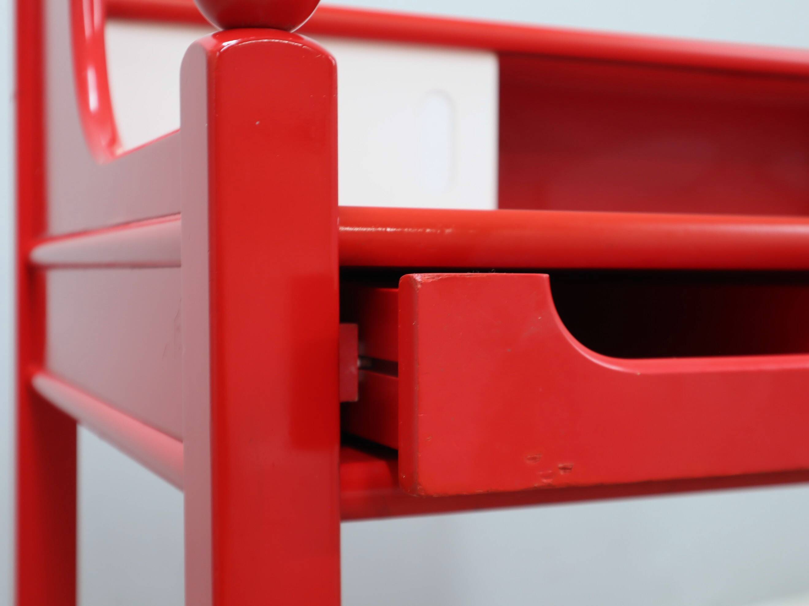 Vintage red lacquered writing desk Italian rustic design 1960s