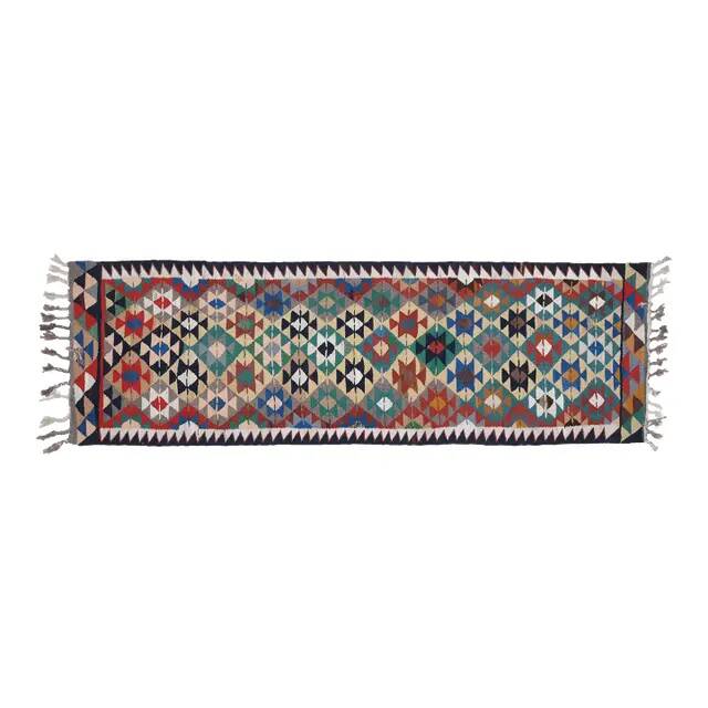 Turkish Vintage Oushak Runner Handwoven Wool Colorful Runner Rug 97x302
