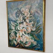 Mid Century Swedish Oil on Canvas – “White Lilies” by Torsten Hult