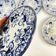 Set of 6 dessert plates in ironstone "Flora" – Creil et Montereau, 19th century, blue