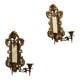 Pair of Antique Brass Wall Sconces with Mirror