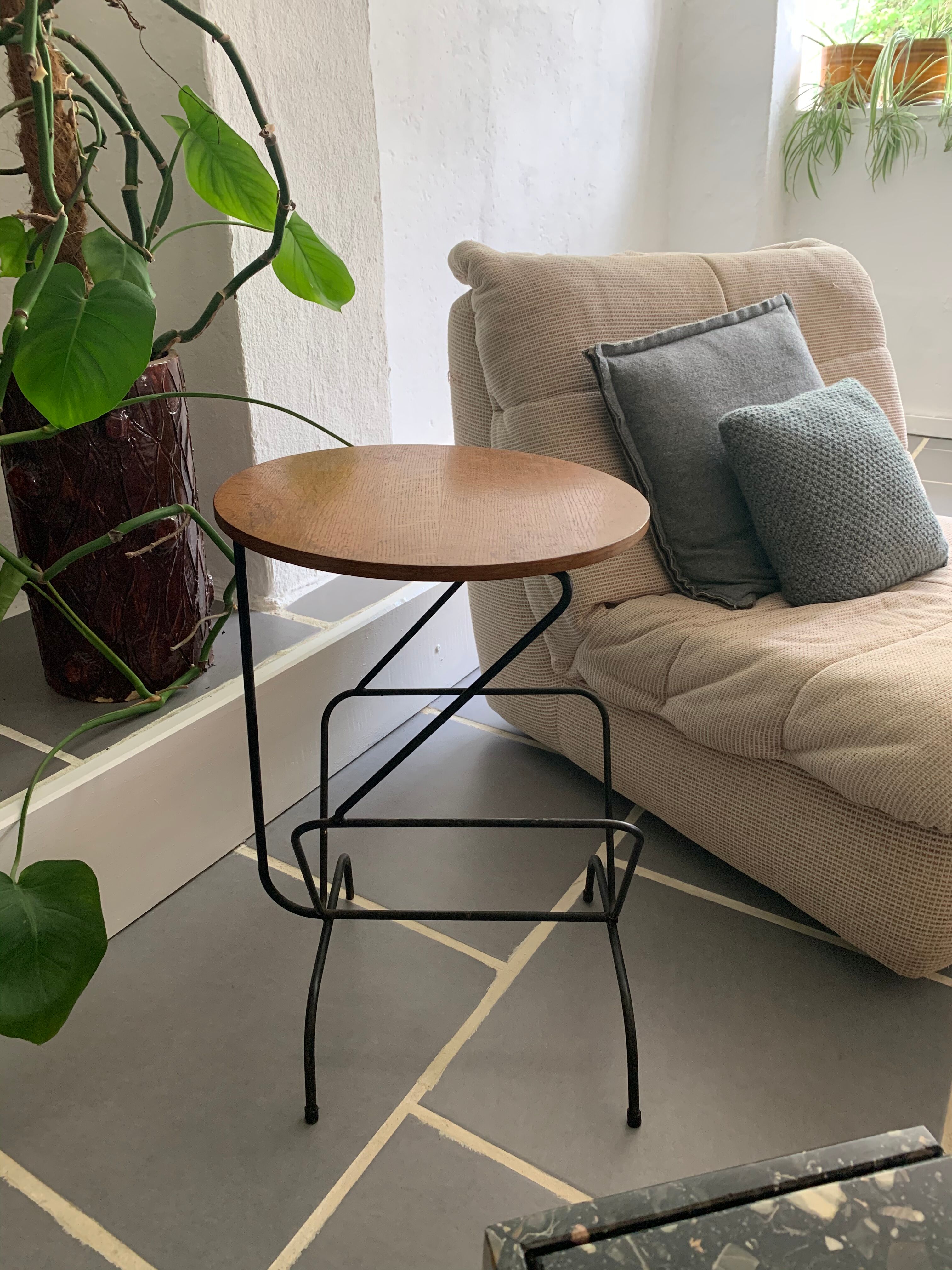 Table volante bois et métal vintage