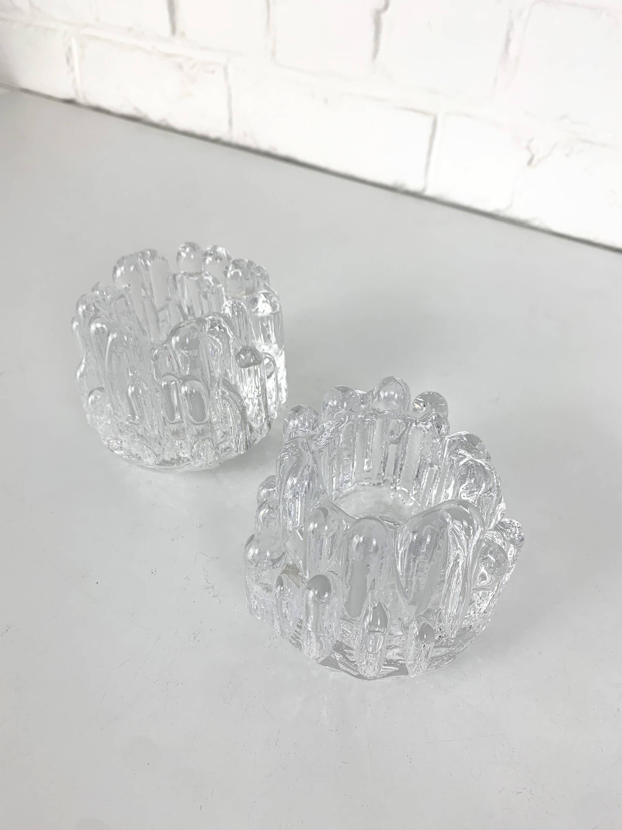 Pair of Sunflower Glass Candlesticks, Göran Wärff for Kosta Boda, Sweden, 1970s