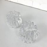 Pair of Sunflower Glass Candlesticks, Göran Wärff for Kosta Boda, Sweden, 1970s