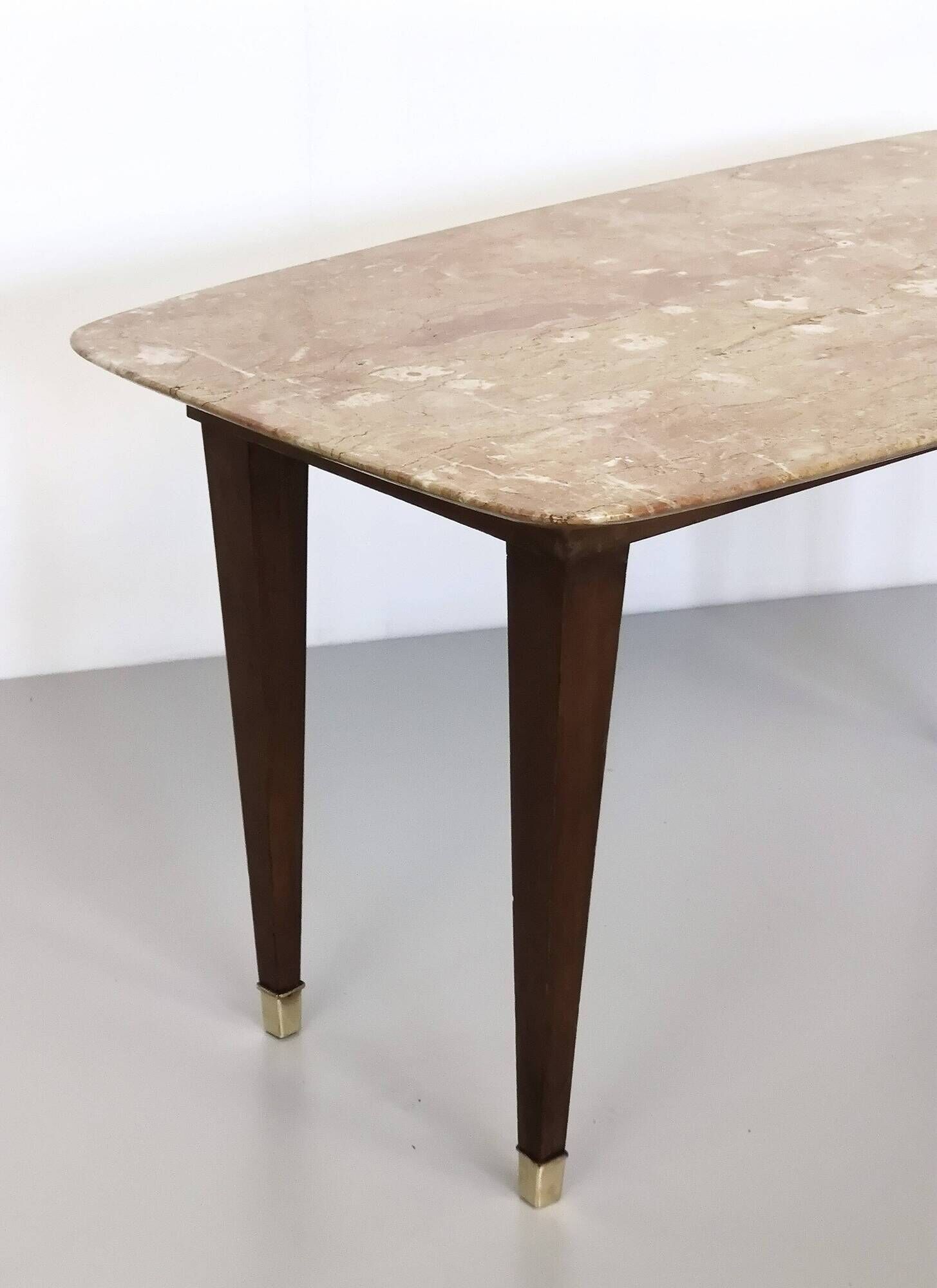 Rectangular Beech Coffee Table by Paolo Buffa with a Pink Travertine Top