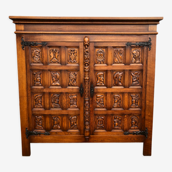 Spanish furniture carved wood profiles and coat of arms 1950