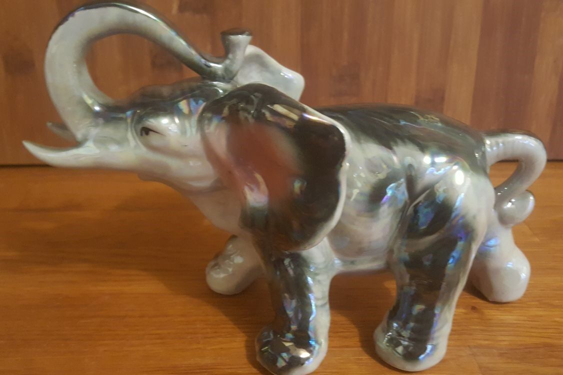 Vintage elephant in iridescent Art Deco ceramic