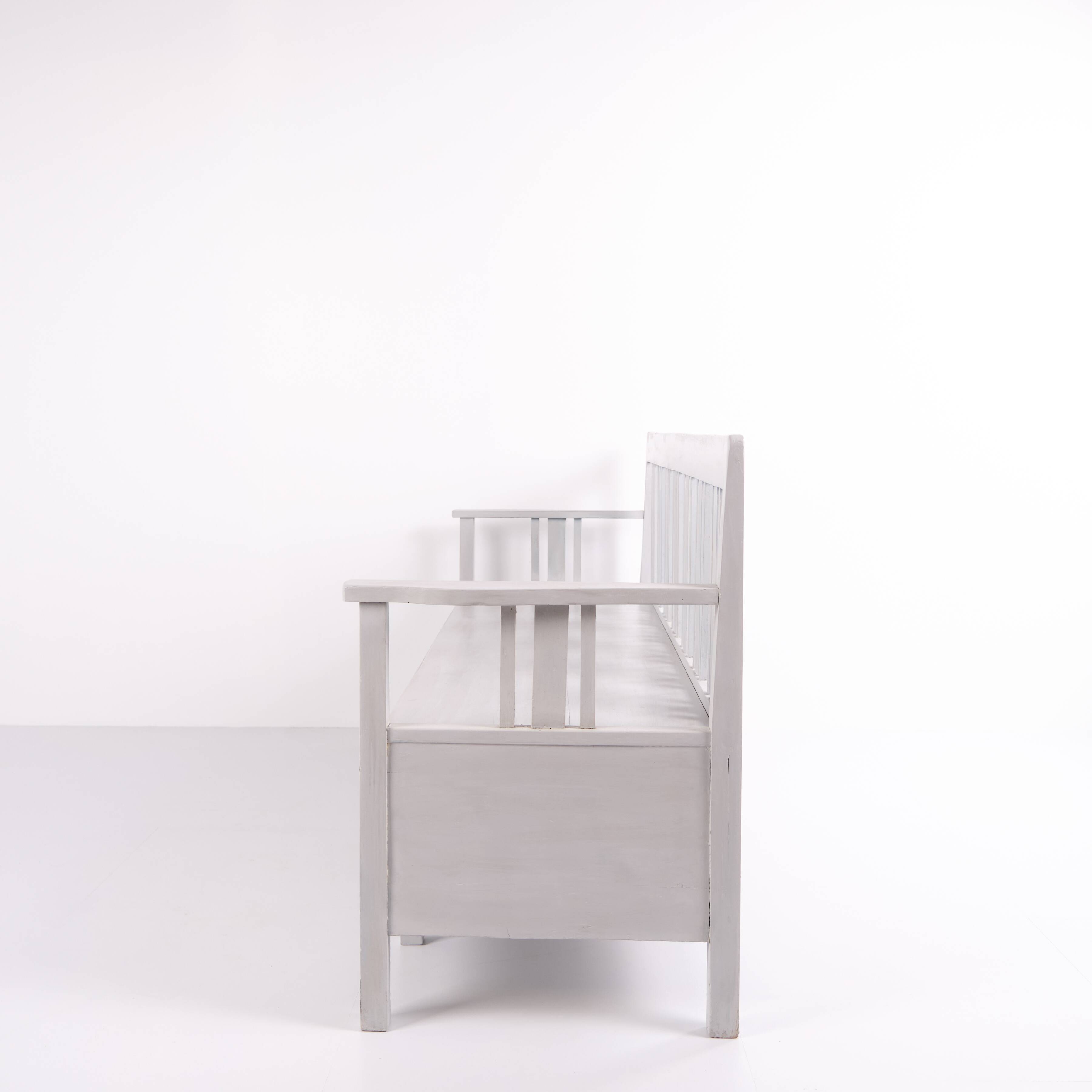 Swedish bench – grey painted – antique – painted pine – c. 1860s