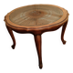 Table basse bois et cannage plateau verre