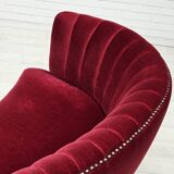 1970s, Danish 2-seater "Banana" sofa, original cherry-red velour.