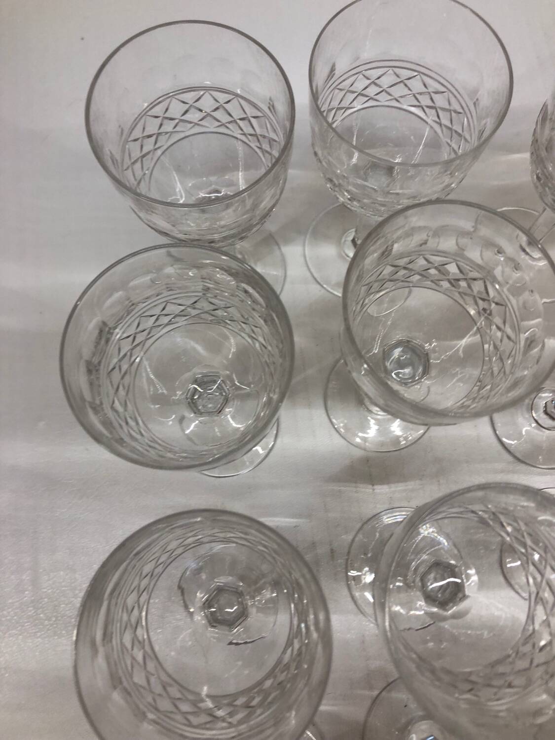 Set of 12 cut crystal stemmed glasses from the Nancy crystal factory, art deco