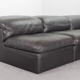 Durlet 'Jeep' Modular Sofa in Anthracite Grey Leather, Belgium 1970s