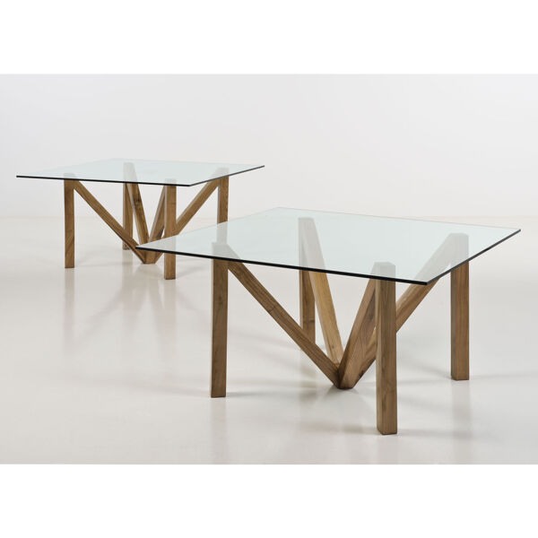 Paire de tables erable et verre