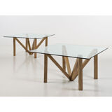 Acerbis pair of tables erable and glass