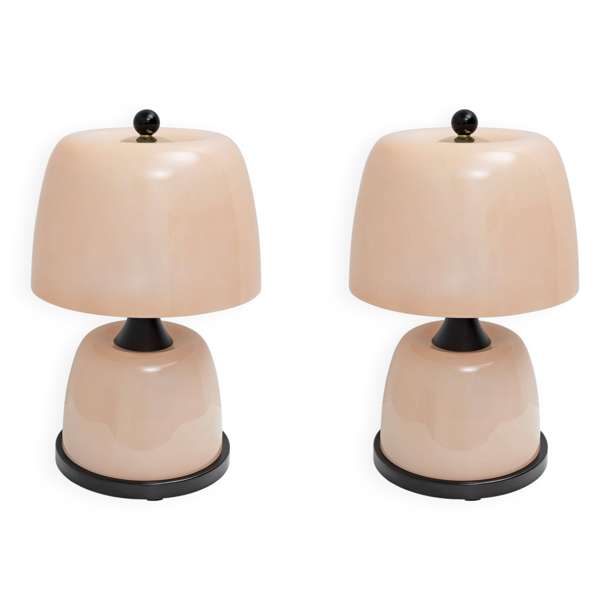 Pair of Italian Murano Glass Table Lamps in Blush Pink with Brass Details