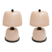 Paire de lampes de table en verre de Murano italien en rose pâle avec des détails en laiton.