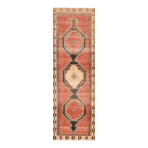 1970s Vintage Turkish Oushak Handmade Wool Cotton Red Runner Rug 116x267