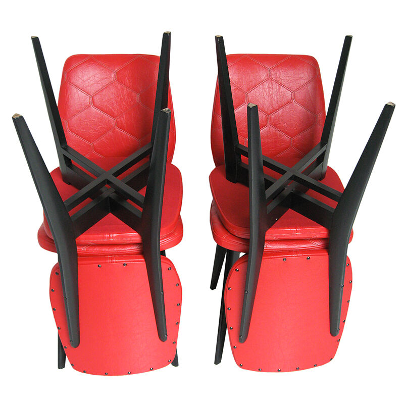 Set of 4 red quilted skai chairs year 50