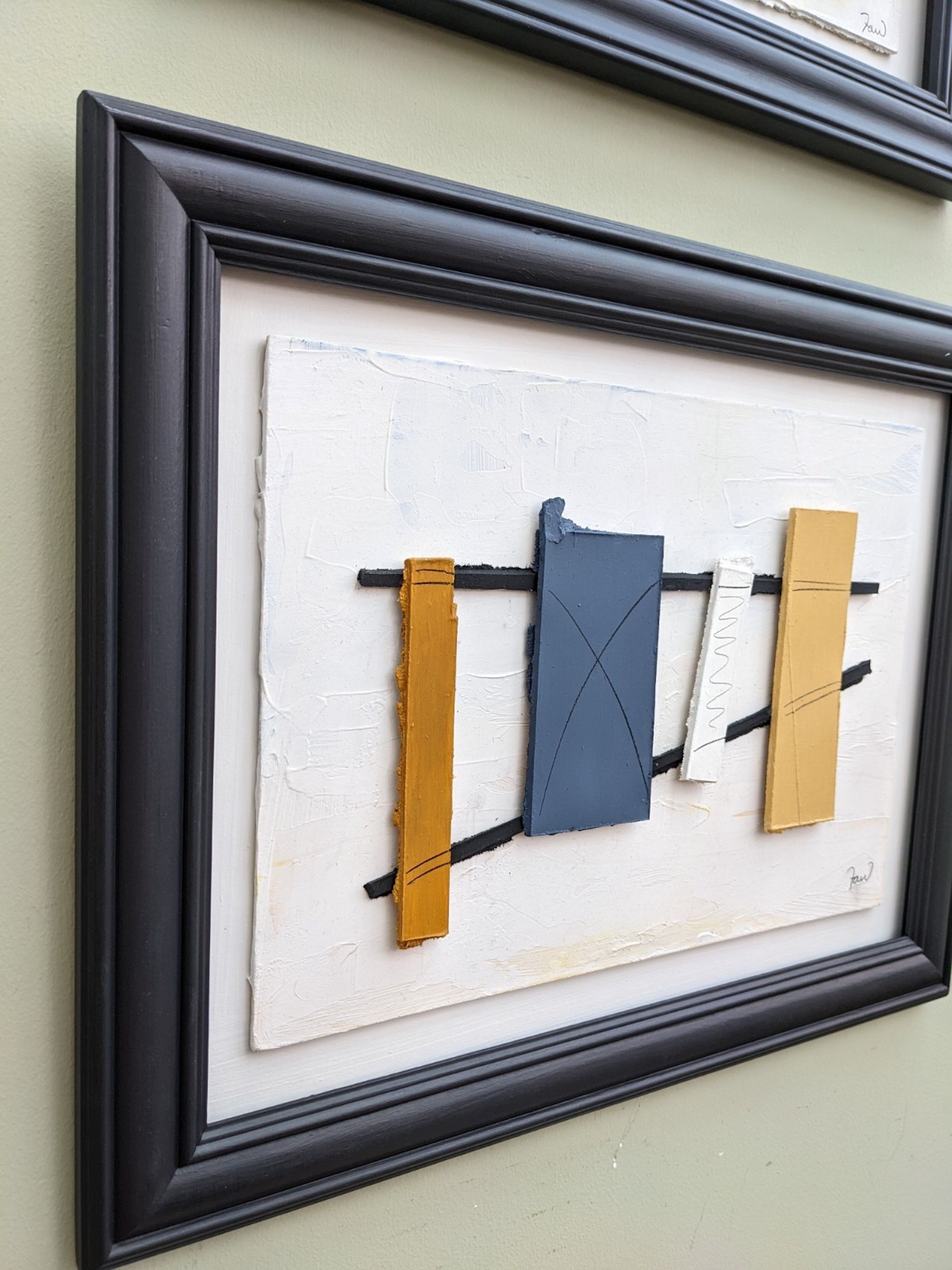 Contemporary "Construction 2" Constructivist Oil Relief Painting, Framed