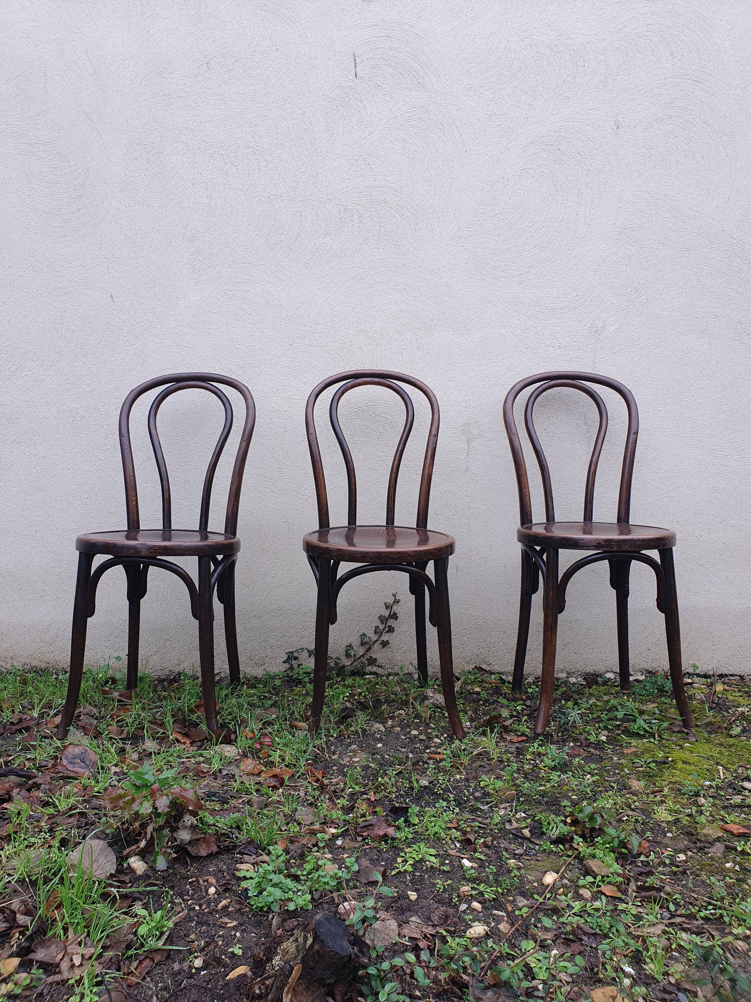 3 chaises de bistrot Fischel bois courbé