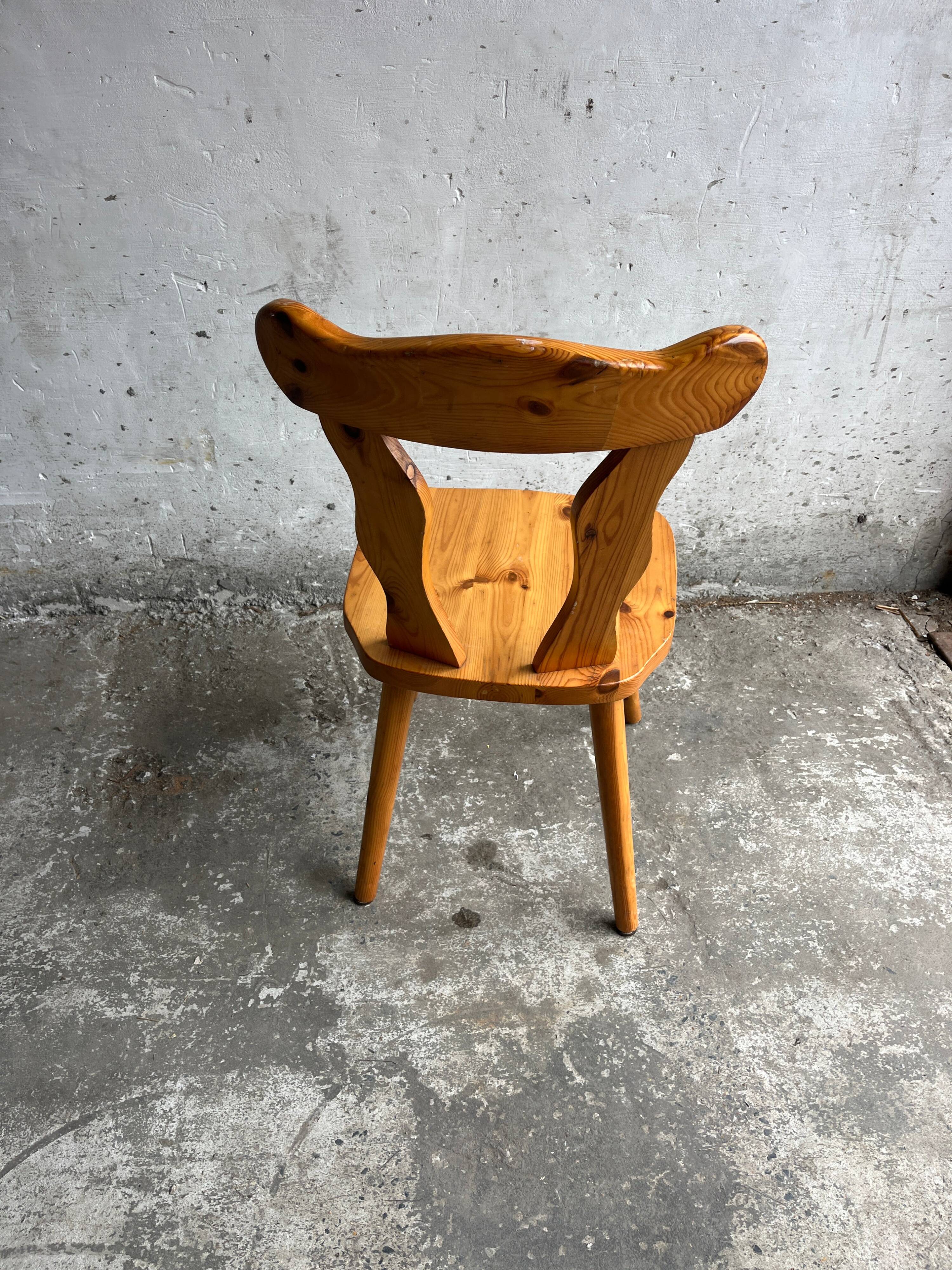 Set of 3 solid pine dining chairs – 1970s
