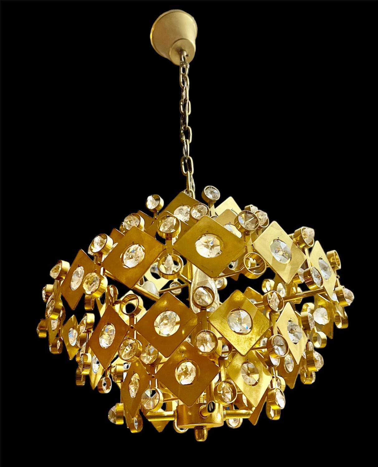 Brutalist Palwa crystal and gilt chandelier, 1960s