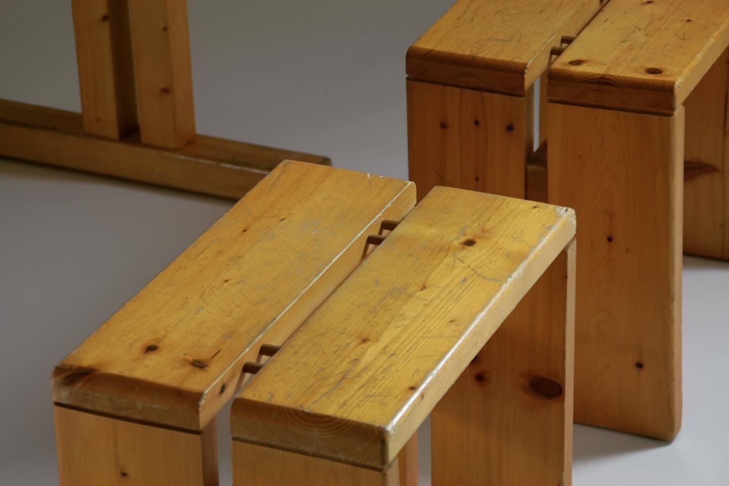 Table, bench and stools Les Arcs by Charlotte Perriand, France, 1960