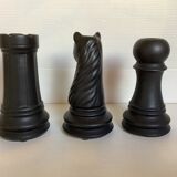 Trio of chess game candlesticks, rook, knight, pawn