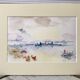 Watercolor sunset sea signed Roseline Lombard