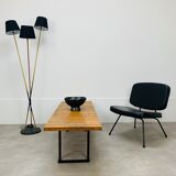 Floor lamp 3 arms 50 years brass and black lacquer for house Arlus