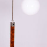 Lampadaire ArtDéco restauré, noyer, acier chromé, verre, Tchéquie, années 1930