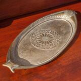 Vintage brass tray, oval tray, tray with handles, engraved tray with floral pattern, tray