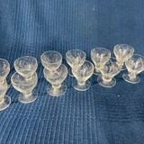 Set of 12 hand-sized crystal glasses with flower decoration
